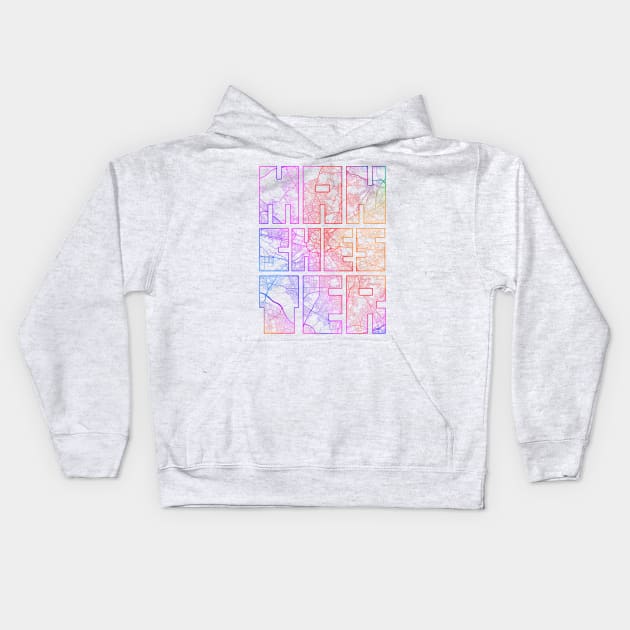 Manchester, England, UK City Map Typography - Colorful Kids Hoodie by deMAP Studio